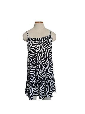 JOYSPUN Zebra Print tier hem chemise nightdress coastal black white L 12-14